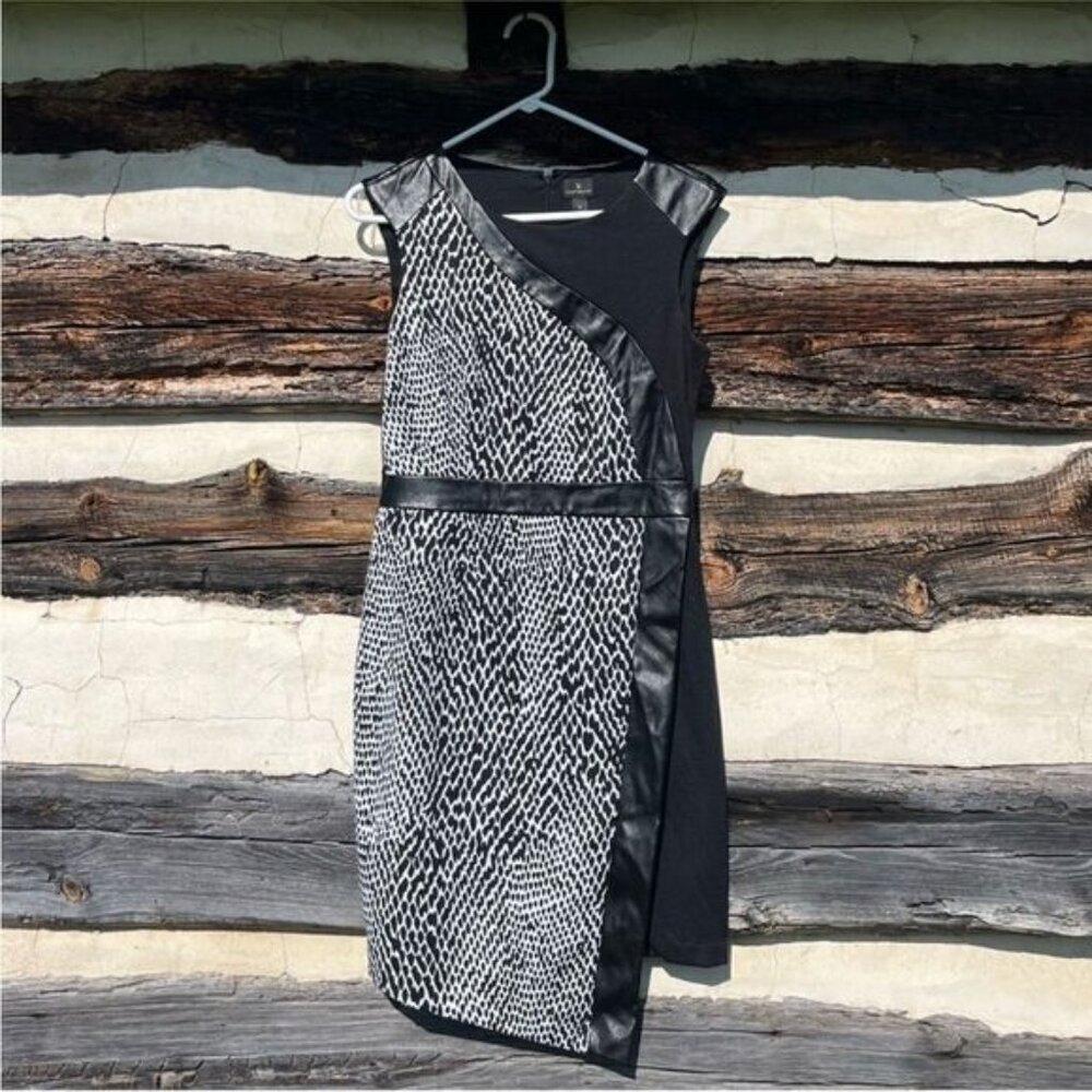 Worthington Black and White Faux Leather Asymmetrical Hem Dress
